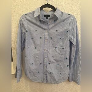J. Crew 💯% Cotton Blouse Gemstone Embellished Perfect Shirt in Stripes Size OP